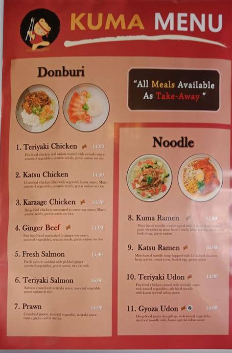 kumma menu|Menu